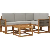 vidaXL Buiten bank set 5 st Naturel en lichtgrijs Polyester