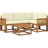 vidaXL Buiten bank set 5 pcs Natuurlijk en Crème Polyester