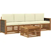 vidaXL Buiten bank set 5 st Natuurlijk en Crème Massief Acacia Hout