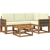vidaXL Buiten bank set 5 pcs Natuurlijk en Crème Polyester