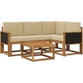 vidaXL Buiten bank set 5 st Natuurlijk en Beige Polyester