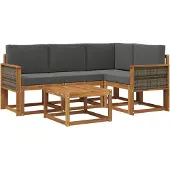 vidaXL Buiten bank set 5 pcs Natuurlijk en Antraciet Polyester