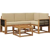 vidaXL Buiten bank set 5 st Natuurlijk en Beige Polyester