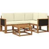 vidaXL Buiten bank set 5 pcs Natuurlijk en Crème Polyester