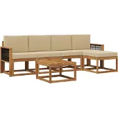 vidaXL Buiten bank set 6 st Natuurlijk en Beige Polyester
