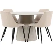 Ebuy24 Lanzo eethoek tafel Ø120cm en 4 stoelen beige.