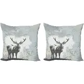 Abakuhaus Kussensloopset met geweimotief (2 stuks), Herten silhouet grunge, 40 cm, Grijszwart