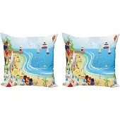 Abakuhaus Strandkussensloopset (2 stuks), Vakantiebestemming 45 cm, Blauw Geel