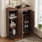 Sweiko Schoenenkast - 3 open vakken - Houtlook - Halmeubel - Walnoot