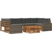 vidaXL Buiten bank set 7 st Natuurlijk en Antraciet Polyester
