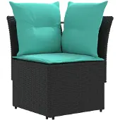 vidaXL Meubelsets 7 st Zwart en Turkoois PE Riet