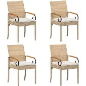 vidaXL Tuinstoelen 4 pcs Beige en Crème Wit Poly Rattan en Acacia