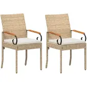 vidaXL Tuinstoelen 2 pcs Beige en Crème Wit Poly Rattan en Acacia