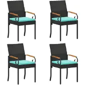 vidaXL Tuinstoelen 4 pcs Zwart en Turkoois Poly Rattan en Acacia