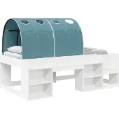 vidaXL Bed met Tunnel met plank 3 st Wit en Lichtblauw Bewerkt hout
