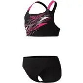 Speedo Medley Logo Racerback 2 Piece Meisjes Sportbadpak- Bikini Meisjes voor Sport - Vormvaste Sportbikini Meisjes - Zwembikini Meisjes met Racerback-top - Zwart/Roze - 128