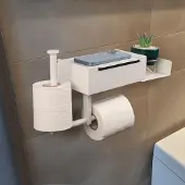 Unyqoos Multifunctionele WC-rolhouder met Praktische Plank en Opslagopties in Roestvrij Staal