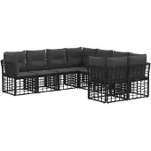 vidaXL Tuinset met 8 zitplaatsen, zwart en donkergrijs, polyester