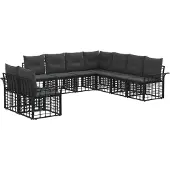 vidaXL Buiten bank set 9 st Zwart en Donker Grijs Polyester