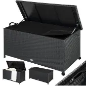 Casaria Polyrotan kussenbox Zwart 117x53x60cm met 2 Wielen