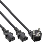 Intos 2x C13 - CEE 7/7 (haaks) Y-stroomkabel - 0,90m + 2x 0,90m - 3x 1,00mm / zwart - 1,8 meter