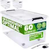 Deuba 2 Stuk Opbergbox met Deksel Transparant 60x40x35cm 52L