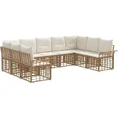 vidaXL Buiten bank set 9 st Natuurlijk en Crème Wit Polyester