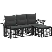 vidaXL Buiten bank set 4 st Zwart en Donker Grijs Polyester