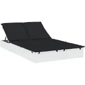 vidaXL Ligbed met kussens 2-persoons poly rattan wit