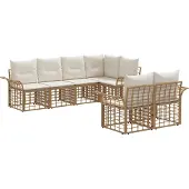vidaXL Buiten bank set 7 st Natuurlijk en Crème Wit Polyester