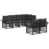 vidaXL Buiten bank set 7 st Zwart en Donker Grijs Polyester