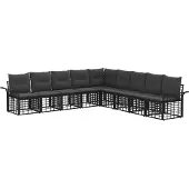 vidaXL Buiten bank set 9 st Zwart en Donker Grijs Polyester