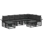 vidaXL Buiten bank set 9 st Zwart en Donker Grijs Polyester