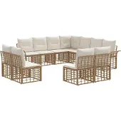 vidaXL Buiten bank set 11 st Natuurlijk en Crème Wit Polyester