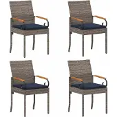 vidaXL Tuinstoelen, 4 stuks, grijs en marineblauw, van polyrotan en acaciahout