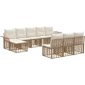 vidaXL Buiten bank set 9 st Natuurlijk en Crème Wit Polyester