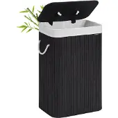 Songmics Bamboe wasmand met uitneembare waszak, Zwart