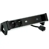 Bachmann DESK2 ALU ZWART 2xbeschermend contact USB C, USB Lader 60W 1xABD 0,2m GST18