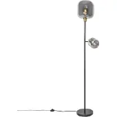 QAZQA Vloerlamp zwart met goud met smoke glas 2-lichts - Zuzanna