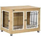 PawHut Hondenkooi, wasbaar kussen, 2 vergrendelingen, stelvoeten, 90 cm x 58 cm x 65 cm, naturel + zwart+ wit