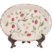 Clayre & Eef Onderbord 25x18x3 cm Beige Keramiek Aardbeien