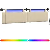 vidaXL Hangend hoofdbord Met LED-verlichting Crèmekleurig Stof