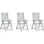 vidaXL Tuinstoelen 3 st verstelbaar met kussens massief acaciahout
