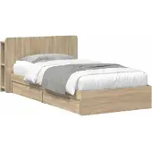 vidaXL Bedombouw met opslag Sonoma Eiken 90 x 200 cm Bewerkt hout