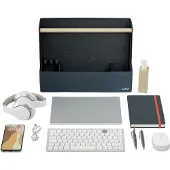 Leitz bureau-organizer, 4 vakken + 3 pennenhouders, tot 8 kg, B 380 x D 190 x H 260 mm, houten handgreep, gerecyclede stof, donkergrijs
