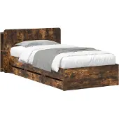 vidaXL Bedframe met opbergruimte en hoofdbord met lade Gerookt eiken
