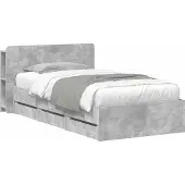 vidaXL Bedframe met opbergruimte en hoofdbord Betongrijs 90 x 190 cm
