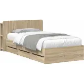 vidaXL Bedframe met opbergruimte en hoofdbord Sonoma Eiken 75 x 190 cm