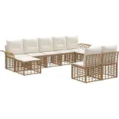 vidaXL Buiten bank set 9 st Natuurlijk en Crème Wit Polyester