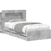 vidaXL Bedframe met opbergruimte en hoofdbord Betongrijs 75 x 190 cm